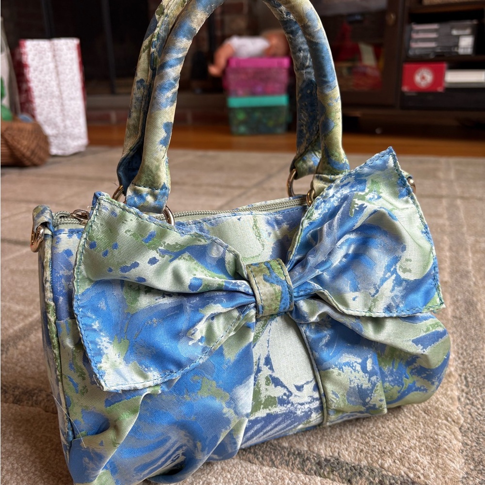 Ashro Stylish Blue-Green Bow Handle Bag Purse - Women